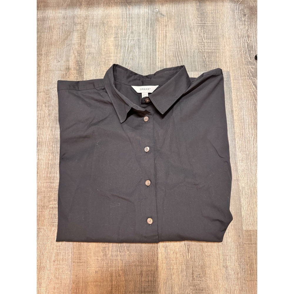 Spanx Mens Black 100% Cotton‎ Long Sleeve Button Down Shirt 21070R Large